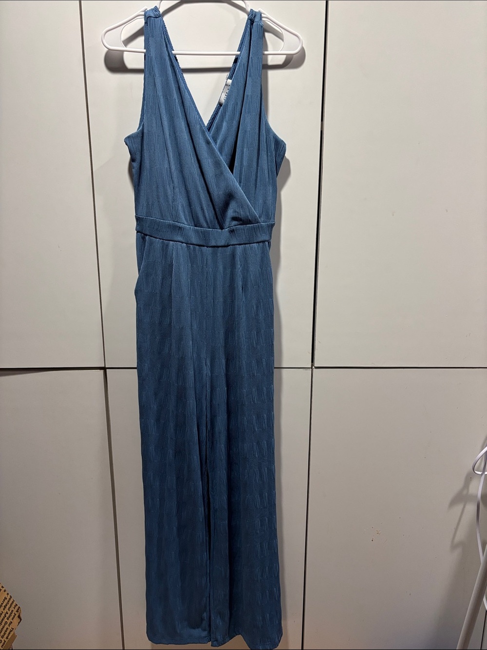 GILLI  Dusty Blue Draped Jumpsuit textured size medium pockets